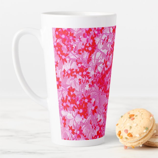 Caneca De Café Latte Lindas Flores Vermelhas (In Situ)