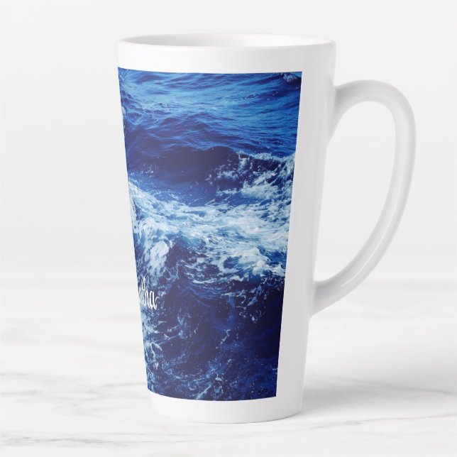 Caneca De Café Latte Lindas ondas do oceano azul (Direita)