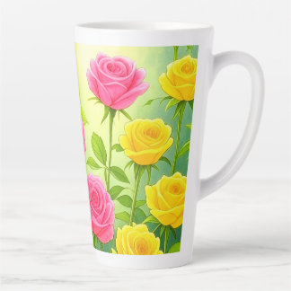 Caneca De Café Latte Lindas Rosas Rosa E Amarelo Latte Mug / Taça
