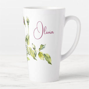 Caneca De Café Latte Lindas Rosas Rosa e Vase
