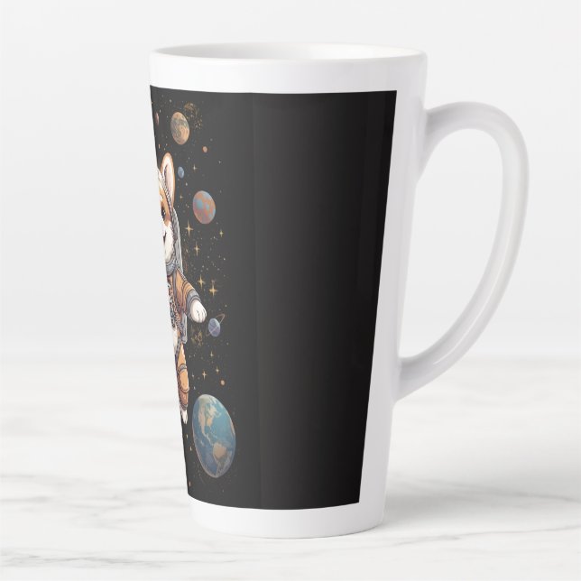 Caneca De Café Latte Lindo Astronauta Corgi Flutuando no Espaço (Direita)