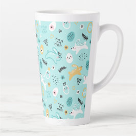 Caneca De Café Latte Lindo Coelho da Páscoa Padrão Coelhinhos Kawaii Ov