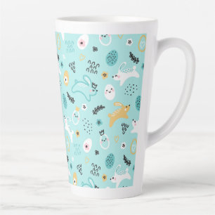 Caneca De Café Latte Lindo Coelho da Páscoa Padrão Coelhinhos Kawaii Ov