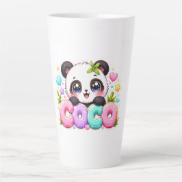 Caneca De Café Latte Lindo Kawaii Coco Panda Nome Pastel Rosa Brilhante