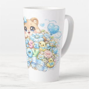 Caneca De Café Latte Lindo Kawaii É um Urso de Pelúcia Azul Pastel Meni