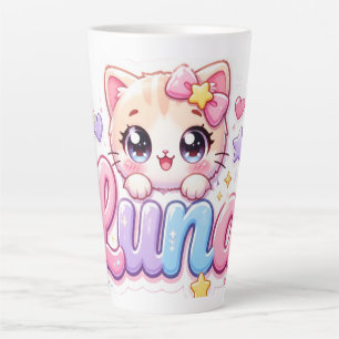 Caneca De Café Latte Lindo Nome de Gato Kawaii Luna Rosa Pastel Brilhan