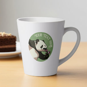 Caneca De Café Latte Lindo Panda Texto Personalizado Arte Flor de Cerej