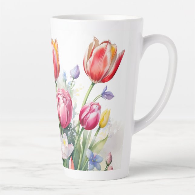 Caneca De Café Latte Lindo Tulipa Flor Latino (Direita)
