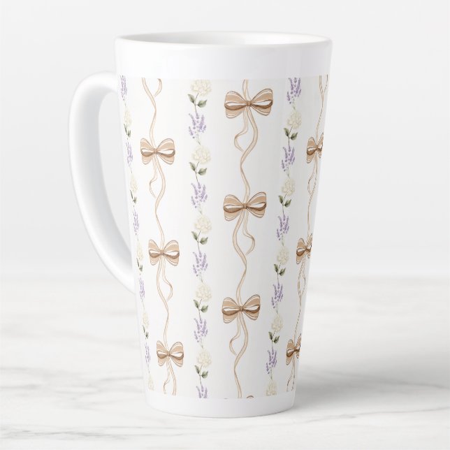 Caneca De Café Latte Lindos Arcos de Flores Brancas Lavanda   (Ângulo esquerdo)