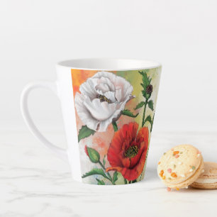 Caneca De Café Latte Lindos papagaios brancos vermelhos - Pintura grava