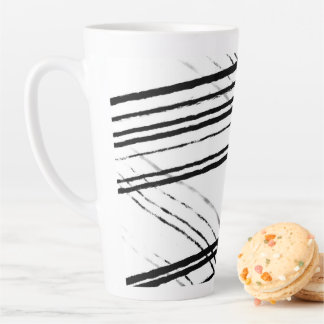 Caneca De Café Latte Linhas Abstratas Minimalistas Modernas em Preto e 