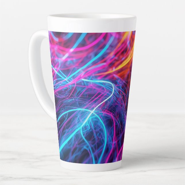 Caneca De Café Latte Linhas Neon (Ângulo esquerdo)