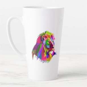 Caneca De Café Latte Lion Colorful Pop Prismatic Art Design-62501