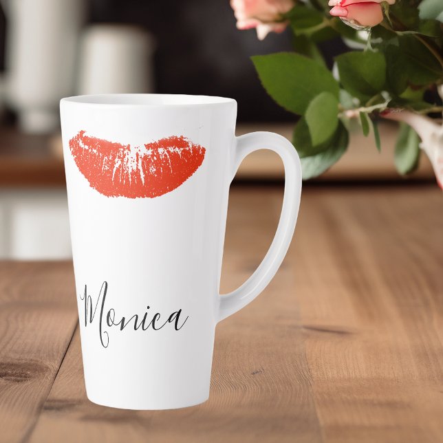 Caneca De Café Latte Lipstick de Lábios de Beijo Vermelho personalizado (Criador carregado)