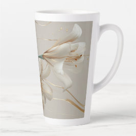 Caneca De Café Latte Lírio Branco Dourado Minimalista Elegante Neutro