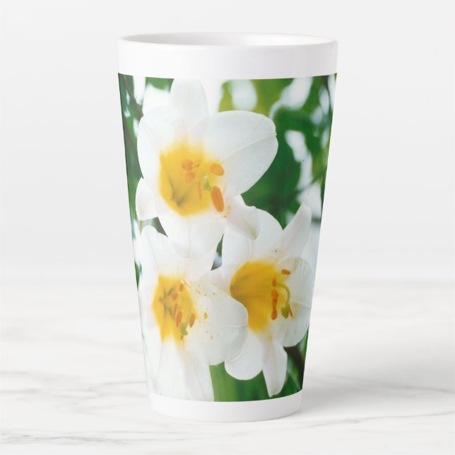 Caneca De Café Latte Lírios brancos - Lily Flower Lilium candidata (Frente)