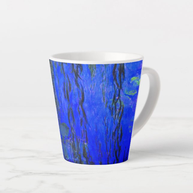 Caneca De Café Latte Lírios de água monet e ramificações de salgueiro (Ângulo direito)