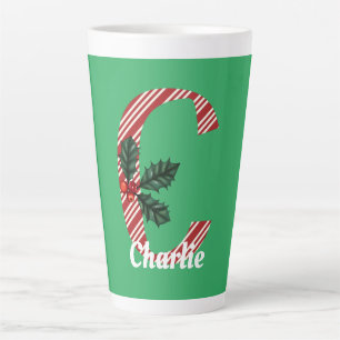 Caneca De Café Latte Listra de Bastão de Doces Letra C Grande Natal