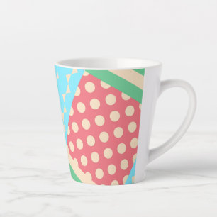 Caneca De Café Latte Listra de Xadrez Pastel Arco Bolinha Geométrico