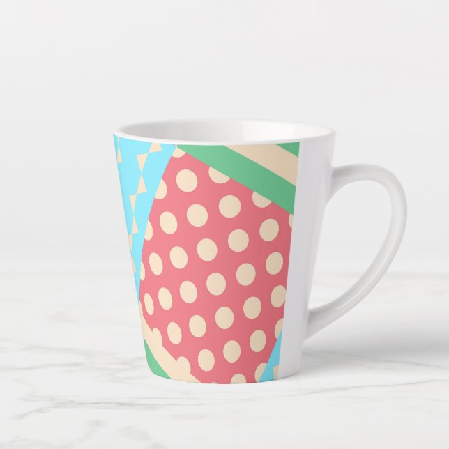 Caneca De Café Latte Listra de Xadrez Pastel Arco Bolinha Geométrico (Direita)