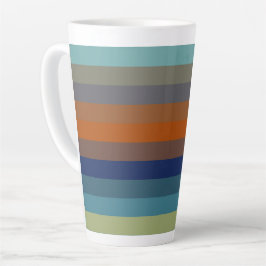 Caneca De Café Latte Listras azuis, laranja, verdes e cinzas
