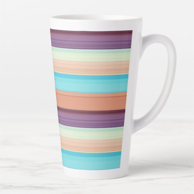 Caneca De Café Latte Listras azuis marrons fofas  (Direita)