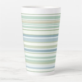 Caneca De Café Latte Listras azuis verdes e brancas