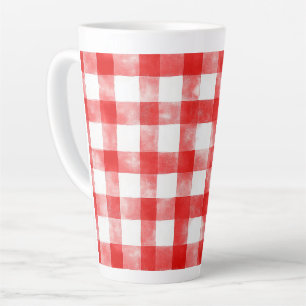 Caneca De Café Latte Listras Brancas Vermelhas