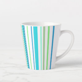 Caneca De Café Latte Listras de Cor de Praia Verde Azul Água