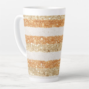 Caneca De Café Latte Listras de Creme com Brilho Laranja Dourado