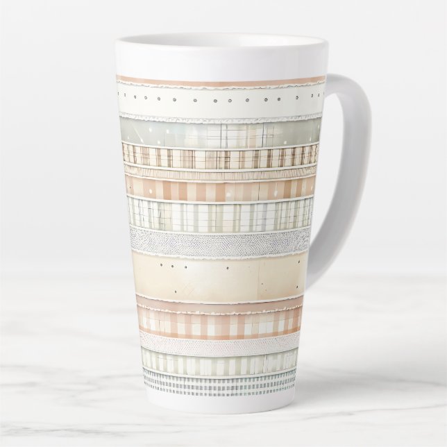 Caneca De Café Latte Listras de Tom Neutro (Ângulo direito)