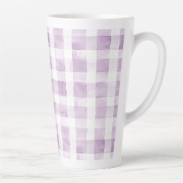 Caneca De Café Latte Listras de Xadrez Branco Roxo