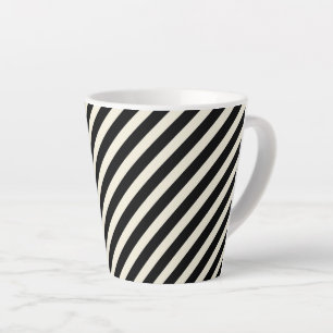 Caneca De Café Latte Listras diagonais monocromáticas elegantes em pret