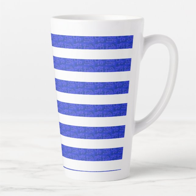 Caneca De Café Latte Listras Geométricas Azuis Chic (Direita)