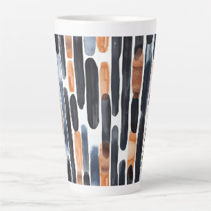 Caneca De Café Latte Listras Laranja Enferrujado Azul Marinho