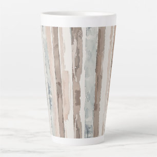 Caneca De Café Latte Listras Marrons Creme Azul  