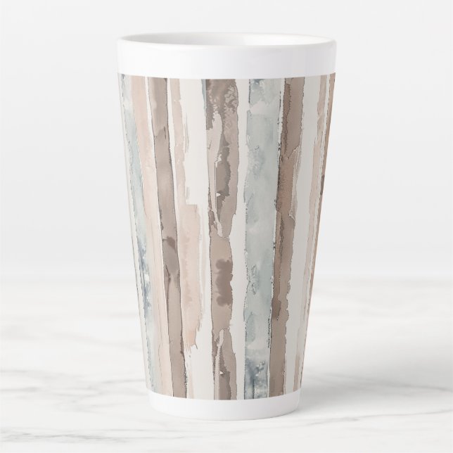 Caneca De Café Latte Listras Marrons Creme Azul   (Frente)