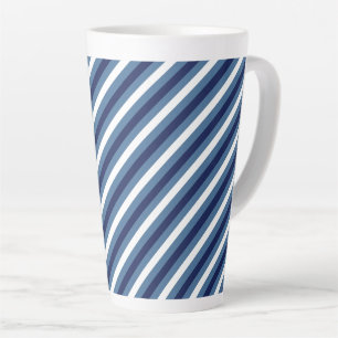 Caneca De Café Latte Listras Náuticas Azul Naval Azul Fumê Branco Cresp