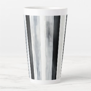 Caneca De Café Latte Listras Pretas Cinzas Brancas