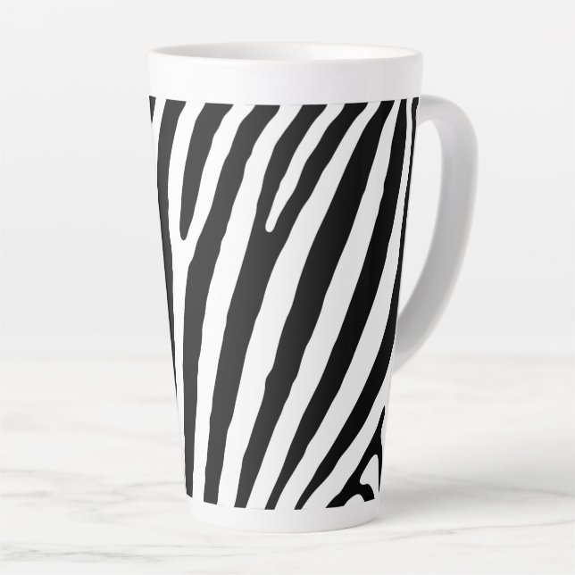 Caneca De Café Latte Listras Pretas e Brancas em  (Ângulo direito)