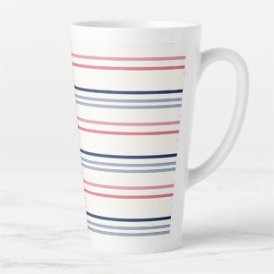 Caneca De Café Latte Listras rosa, azul e branco