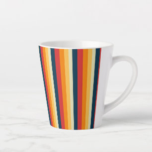 Caneca De Café Latte listras vermelhas, azuis, laranja e amarelas