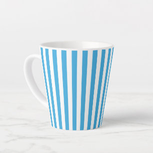 Caneca De Café Latte Listras Verticais Clássicas em Azul Bebê Claro e B