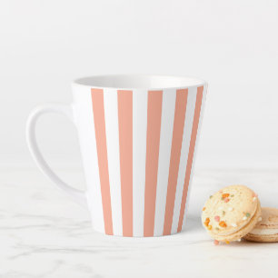 Caneca De Café Latte Listras Verticais de Damasco e Branco