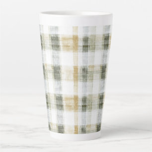 Caneca De Café Latte Listras Xadrez Amarelas Verde Branco