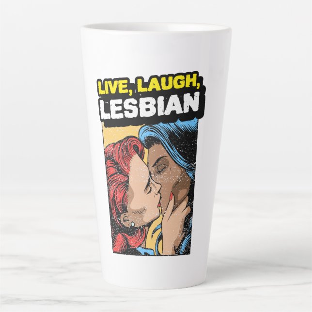 Caneca De Café Latte Live Laugh Lesbian (Frente)