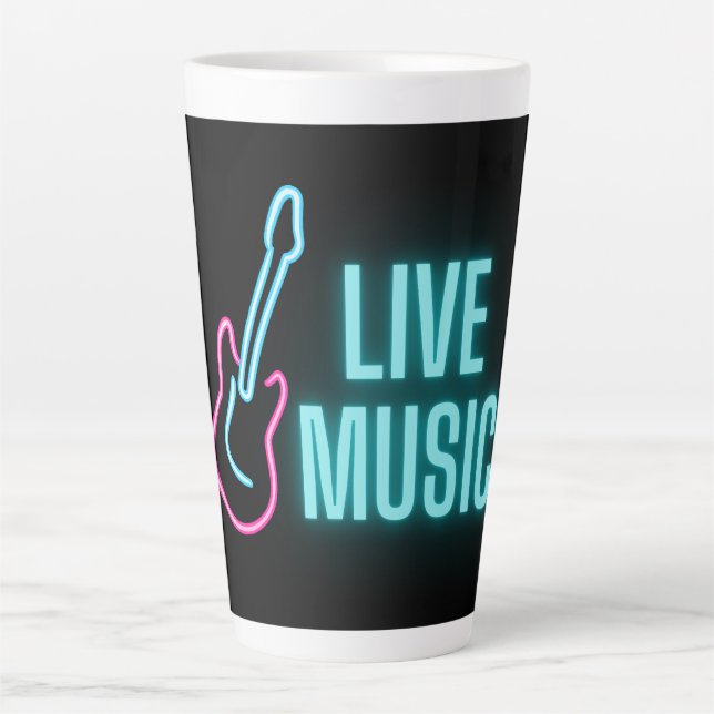 Caneca De Café Latte Live Music Neon Guitar (Frente)