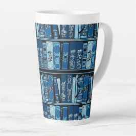 Caneca De Café Latte Livro Azul Prateleiras Livros de Vintage