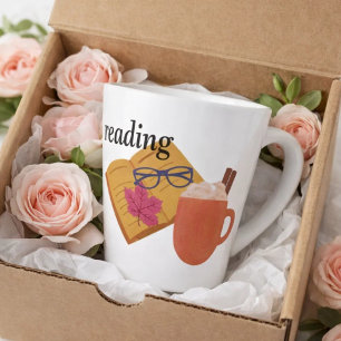 Caneca De Café Latte Livro com café e copo Com folhas de outono