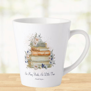 Caneca De Café Latte Livros de Citações Personalizadas Flores Azuis Beg